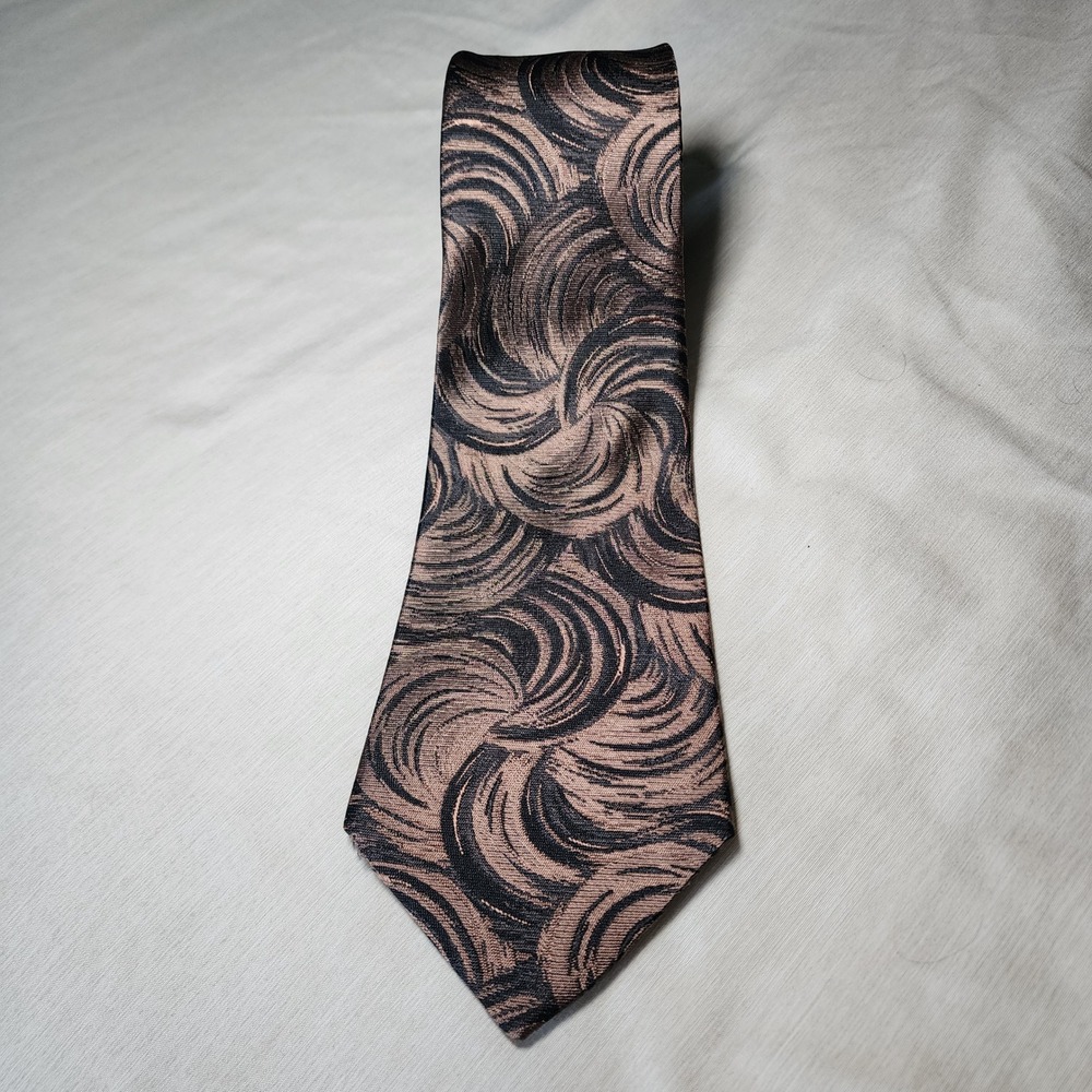 Valentino Pietro Tie Mens OS Bronze Black Excellent Silk Swirl Hand Made Italy